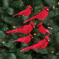 Collections Etc Cardinal Clip-On Ornaments Winter Decoration, 6 Pc