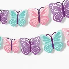 Big Dot of Happiness Beautiful Butterfly Garland Banner, Baby Shower or Birthday Party Decorations, Fairy Garden Party Banner, 30 Feet of Cord, 15 Double-Sided Butterflies