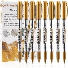 Metallic Marker Pens, Gold Metallic Permanent Markers for Artist Illustration, Crafts, Gift Card Making, Scrapbooking, Fabric, DIY Photo Album, Value Set of 8