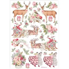 Stamperia Rice Paper Sheet A4-Pink Christmas