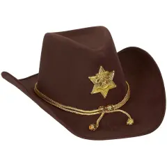 Novelty Felt Cowboy Sheriff's Hat - Fun Party Outfit Costume with Gold Braid for Halloween, Office Parties Brown