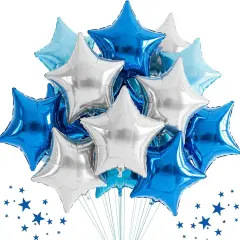 30Pcs 18 Inch Large Blue Silver Star Shape Foil Balloons Big Stars Helium Mylar Ballons for Birthday Wedding Baby Shower Anniversary Engagement Party Decorations Supplies