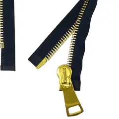 Zip Up 15MM One Way Separating Zipper Black Tape Gold Teeth 36 Inch
