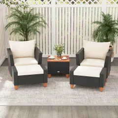 Costway 5 PCS Patio Furniture Set with Storage Table Ottomans Soft Pillows & Cushions