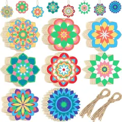 Paint Wooden Mandala Painting Crafts Art Slices