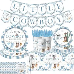 142pcs Cowboy Baby Shower Decorations Western Baby Boy Plate