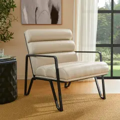 26.75"W Modern Comfy PU Leather Accent Chair with Metal Frame Beige