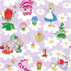Disney's Alice and Friends Among Daisies Lilac Cotton Fabric by the Yard