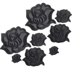8 Pieces 8 Pieces Black Iron On Rose Flower Patches for Clothes Fabric Repair Patches 4 Size Embroidered Sew On Flower Patches Applique Patches for Jacket Jeans Clothes Hats Shoes Bags