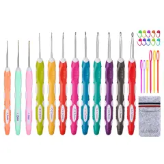 Ergonomic Crochet Hooks Set with Case, 12PCS Crochet Hooks for Arthritic Hands, Size from 0.8mm~6.0mm