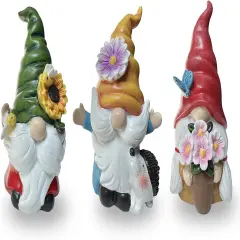 Spring Gnome Decorations Flower Gnomes Ornaments Decor Gifts, Set of 3 Summer Gnomes Figurines Spring Gnomes for Garden Decor Spring Sculptures Gift for Outdoor Decor (Multicolor)