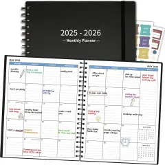 Monthly Planner 2025-2026 (7.4'' x 9.6''), 2025 Calendar 18 Months Planner from Jan 2025-Jun 2026, Academic Planner with Monthly Tabs & Pocket, Perfect for School & Work, 120GSM Thick Paper, Black