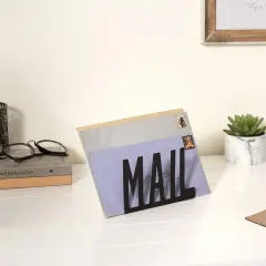Modern Black Metal Mail Holder Countertop Organizer with Cutout Mail Lettering Design, Office Desktop Envelope and Document Storage Rack