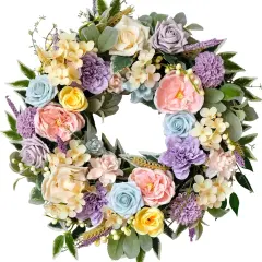 Spring Summer Wreath for Front Door 22 Inch Artificial Floral Wreath with Roses Peonies Hydrangeas Leaves for Door Wall Decoration Wedding Party Home Farmhouse Decoration