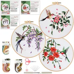 3 Sets Hummingbird Embroidery Kit for Beginners Needlepoint Kits for Adults Cross Stitch Kits with Clear Instructions,Easy Funny Stamped Bird Patterns Fabric Hand Crafts