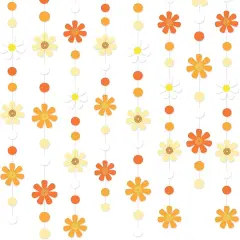 47.2 Ft Groovy Party Decorations Boho Daisy Polka Dot Garland Streamer Ombre Orange Daisy Banner Cutouts for Birthday Baby Shower Wedding Bridal Shower Spring Summer Fall Retro Hippie Decor Supplies