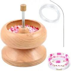 Clay Bead Spinner with Big Eye Beading Needle & 3mtr Wire - Seed Bead Spinner for Jewelry Making Kit - Necklace Bracelet Maker Wooden Birthday Gifts - Pinewood