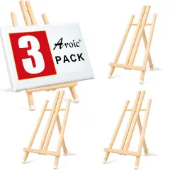 3 Pack 15 Inch Wood Easels, Easel Stand for Painting Canvases, Art, and Crafts, Tripod, Painting Party Easel, Kids Student Tabletop Easels for Painting, Portable Canvas Photo Picture Sign Holder