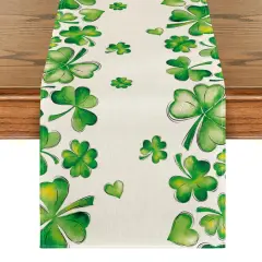 Artoid Mode Green Shamrock Bushes St. Patrick's Day Table Runner, Seasonal Spring Holiday Kitchen Dining Table Decoration for Indoor Outdoor Home Party Decor 13 x 72 Inch