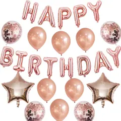 Rose Gold Balloons Happy Birthday Balloons Banner 16 Inch Aluminum film Letters Balloons for Party Decoration Scene Arrangement Balloon Birthday Event Celebration Decorations