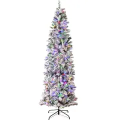 Best Choice Products Pre-Lit Artificial Snow Flocked Pencil Christmas Tree Decoration w/ Multicolor Lights
