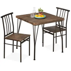 Best Choice Products 3-Piece Indoor Metal Wood Square Dining Table, Furniture Set w/ 2 Chairs Dark Brown