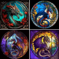 15.7x15.7inch - 4pcs Adult Paint by Number Kits(Dragon)