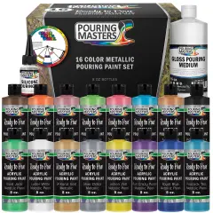 16-Color Ready-to-Pour Acrylic Pouring Paint Set, with Silicone Oil & Gloss Medium, 8oz Bottles, Pour Paint Supplies for Canvas & Crafts