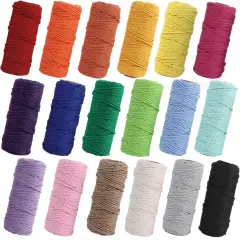 Macrame Cord 2mm x 590 Yards 18 Rolls Natural Cotton Cord 3 Stands Jute Twine String Soft Rope Assorted Colored Yarns for DIY Knitting Knotting Craft Macrame Project Supplies