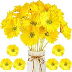 18 Pieces Summer Floral Arrangement &ndash; Artificial Gerbera Daisies Flowers, Fake Daisy Faux Flowers Bouquet 15 Inch for Home Kitchen Decor (Yellow)