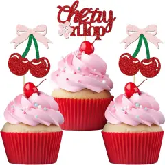 24 Pack Cherry On Top Cupcake Toppers