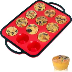 Silicone Muffin Pan, Metal Reinforced Frame Larger than Mini Cupcake Pan Easy to Handle 12 Cups Nonstick Small Silicone Muffin Tray for Baking Homemade Muffins, Cupcakes, Egg Bites
