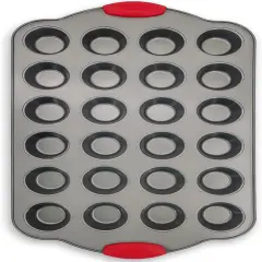 24 Cup Mini Muffin Pan with Silicone Handles | Professional Non-Stick Cupcake Pan for Muffins, Cupcakes, Egg Bites, and More