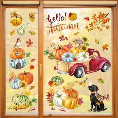 Thanksgiving Autumn Pumpkin Truck Double Sided Window Clings