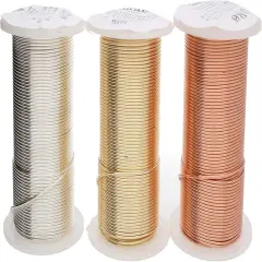 The Beadsmith Wire Elements 22-Gauge Lacquered Tarnish-Resistant Copper Wire for Jewelry Making, 4-8 Yard, 18.29 Meter Spools (Gold, Silver, & Copper Color)