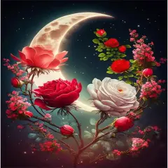 Moon Diamond Painting Kits for Adults-Flower Diamond Art for Adult,Rose Gem Painting Crafts Home Wall Decor,DIY 5D Gem Art Tree Perfect for Relaxation(12x16 Inch)