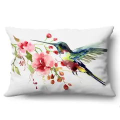 Americanflat Floral Throw Pillow with Premium Polyester - Hummingbird and Flowers