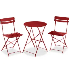 Best Choice Products 3-Piece Small Bistro Set, Folding Patio Furniture Set of 2 Chairs and Table Red