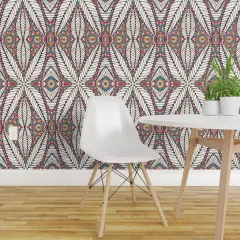 Peel & Stick Wallpaper 2FT Wide Abstract African South Africa Leaves Botanical Colorful Lines Geometric Shapes Custom Removable Wallpaper by Spoonflower