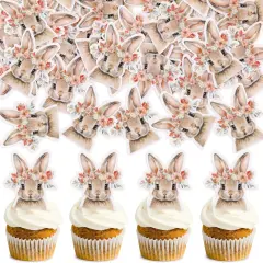 40Pack Edible Happy Easter Cupcake Toppers for Rabbit Ears Bunny Party Decorations Cake Picks Cake Food Decor Appetizers Toothpicks Party Supplies head