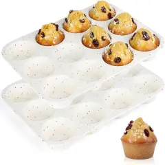 Silicone Muffin Pan, Cupcake Pan 12 Cups Regular Size Muffin Tin Non Stick Muffin Pan for Baking Banana Muffin, Cupcake, Egg Muffin 2 Pack Confetti