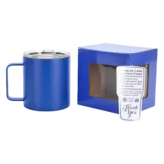 Makerflo 12 oz Powder Coated Camper Mug with Leak-Proof Clear Lid, Ideal for Craft and Personalization (Laser Engraving, UV DTF, Epoxy, and Vinyl) Blue