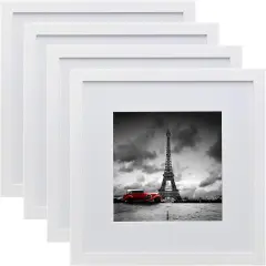 12x12 Picture Frames White, Wood Frames with HD Plexiglass for Pictures 8x8 with Mat or 12x12 without Mat, Wall Mounting Display, Set of 4