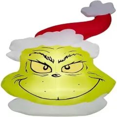 10.5' Gemmy Airblown Inflatable Christmas Dr. Seuss Giant Grinch Head w/ Santa Hat Yard Decoration
