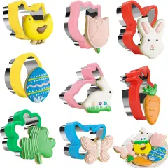 8 Pcs Easter Cookie Cutters, Sandwich Cutters, Holiday Biscuit Cutters with Comfort Grip, Molds for Cakes Biscuits and Sandwiches, Holiday Decorative Party Supplies