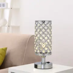 Silver Crystal Hollow Pattern Table Lamp Night Light &ndash; Suitable for Bedroom, Study