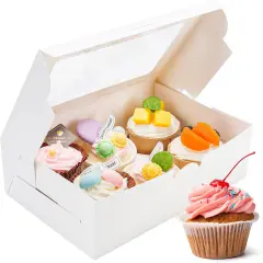 Cupcake Boxes with Inserts 6 Holders, White Standard Bakery Boxes with Window Food Grade Cupcake Containers 6 Count for Muffins, Pack of 15