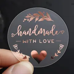 Rose Gold Foil Stickers Handmade With Love Foil Transparent Labels Small Business Stickers Craft Labels, 100 Pcs/Lot, 1.6 inch
