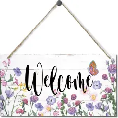 Welcome Decor Sign, Hanging Wood Sign Home Decorative, Printed Wood Wall Art Sign, Flower Welcome Sign, Yard Garden Welcome Sign, Porch Decor Sign, Farmhouse Front Door Decor Sign 12 * 6inch