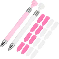 Diamond Art Pen with Wax, Diamond Art Accessories 2Pcs Refillable Wax Pen with 4Pcs Wax for Diamond Art Nail DIY Craft, Pink White